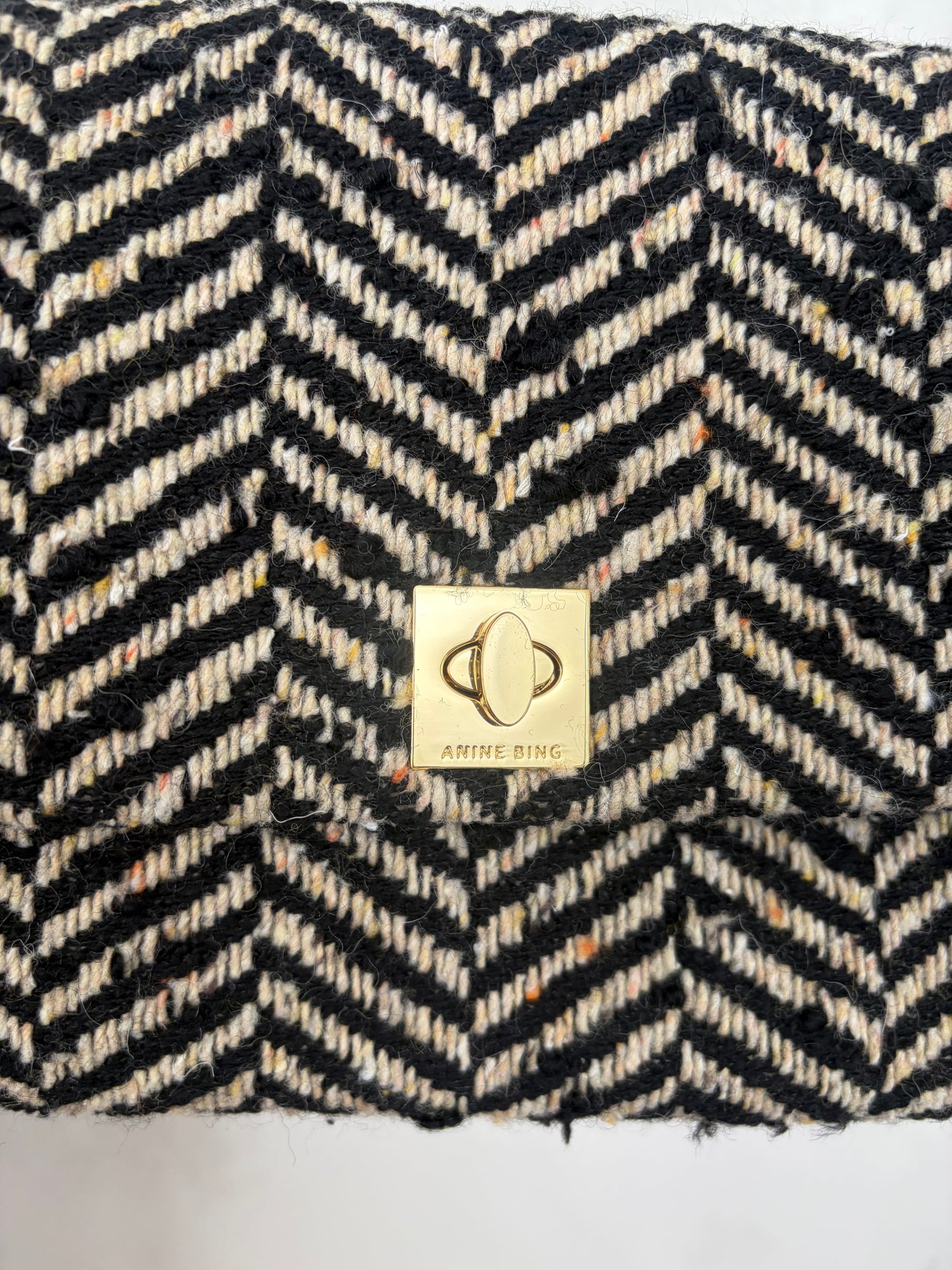 Anine Bing Brown and Beige Herringbone Tweed Shoulder Bag