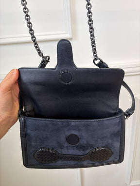 Bottega Veneta Navy Suede and Leather Rialto Shoulder Bag