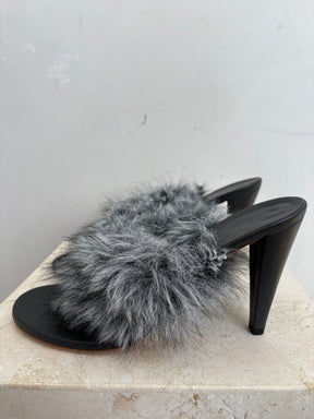 Scanlan Theodore Grey Faux-Fur T-Bar Heel, 41