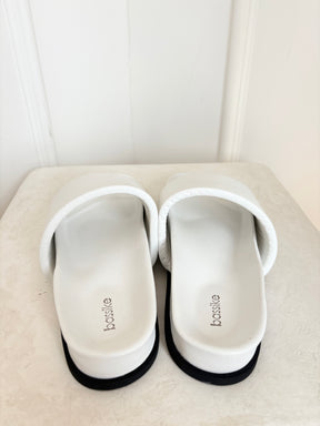 bassike White Leather Padded Slides, 40