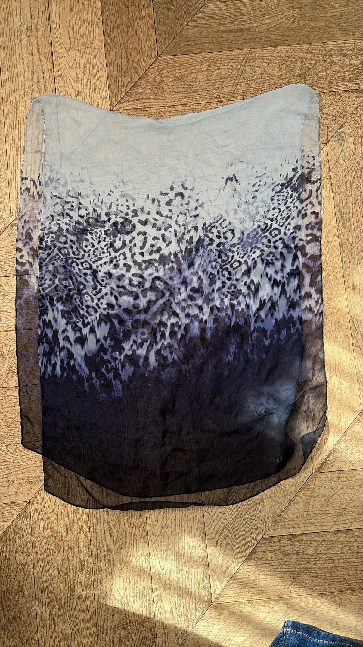 Roberto Cavalli Navy and Blue Sheer Silk Leopard Print Scarf