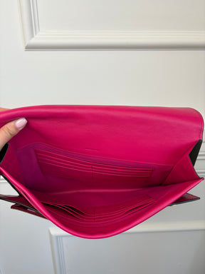 Celine Dark Khaki and Pink Leather Clutch