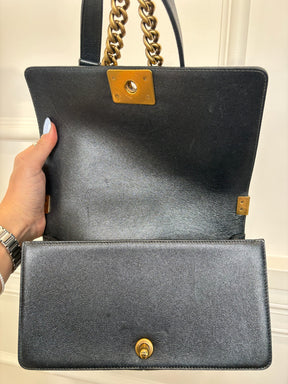 Chanel Charcoal Metallic Leather Old Medium Boy Bag