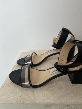 Jimmy Choo Leather And PVC Block Heel Sandal, 37