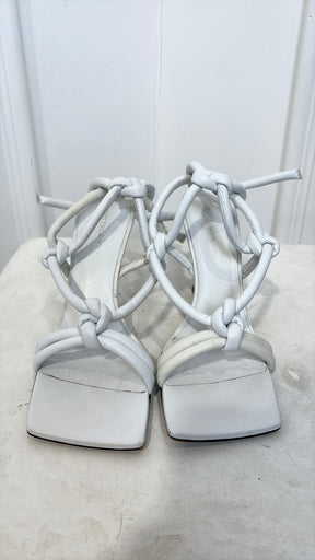 Bottega Veneta White Leather Knot Heeled Sandals, 37