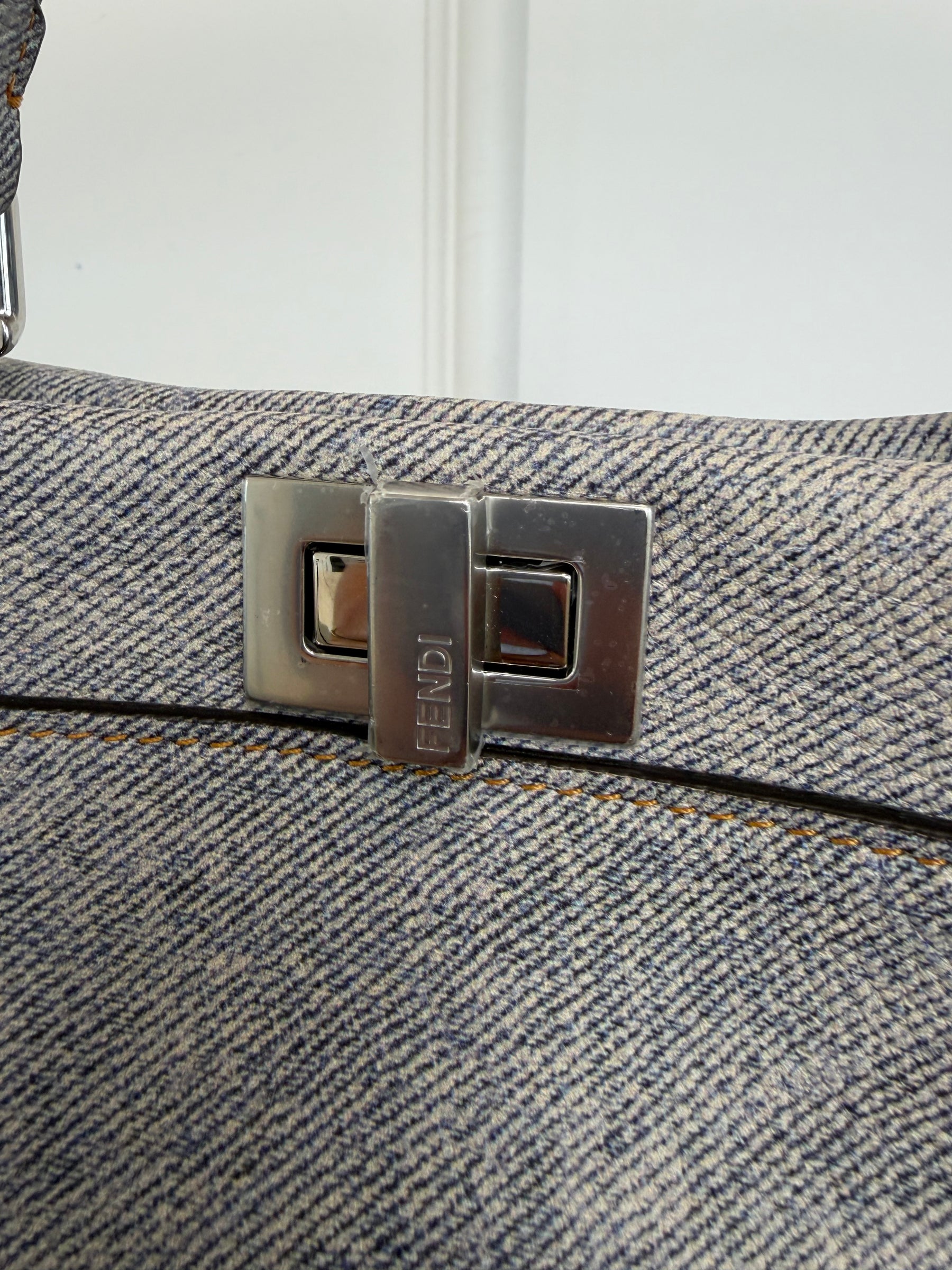 Fendi Blue Denim Effect Leather Mini Peekaboo