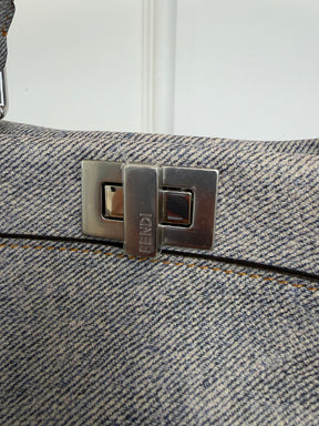 Fendi Blue Denim Effect Leather Mini Peekaboo