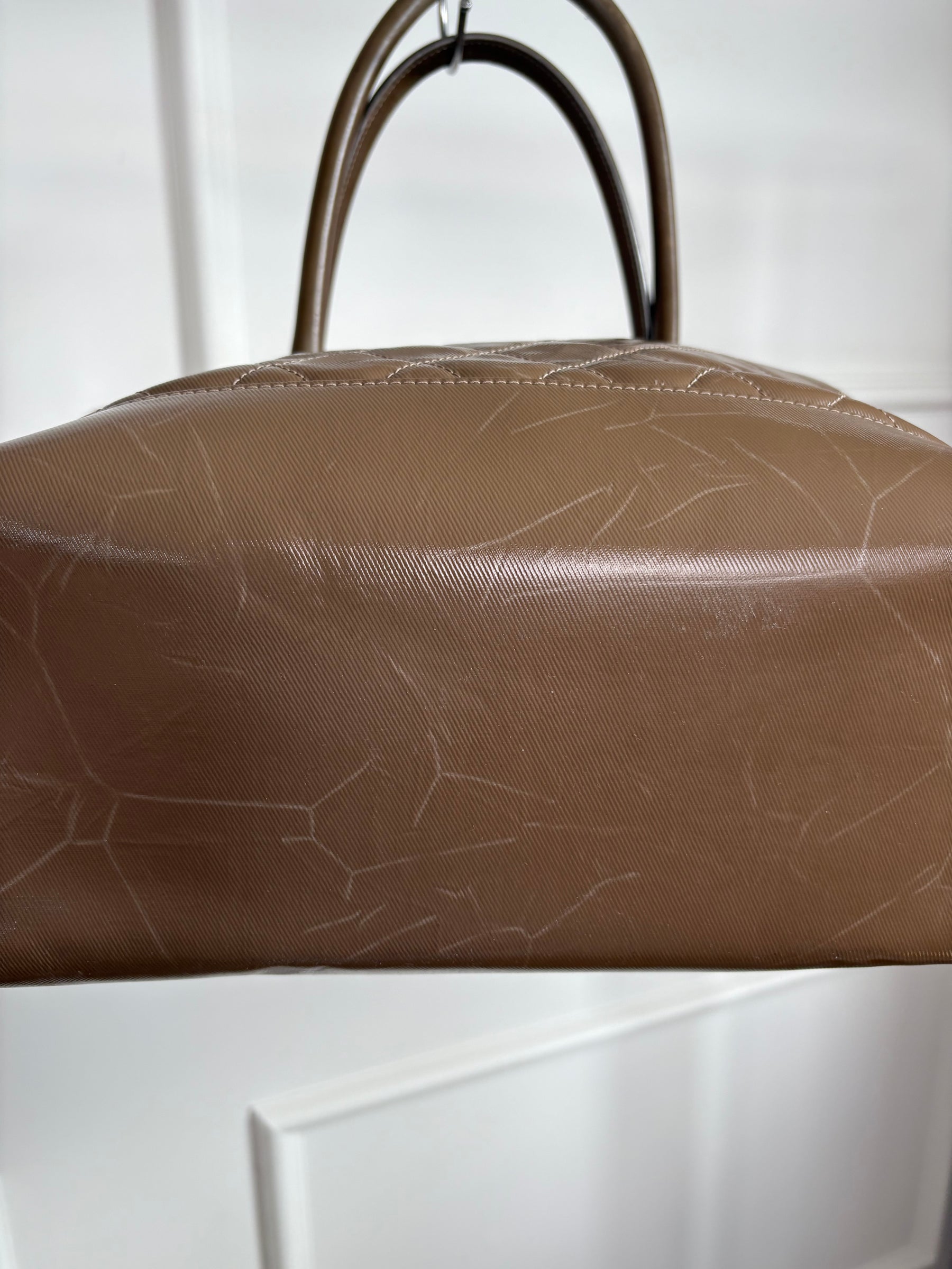 Chanel Taupe Quilted Coated Canvas Shoulder Tote