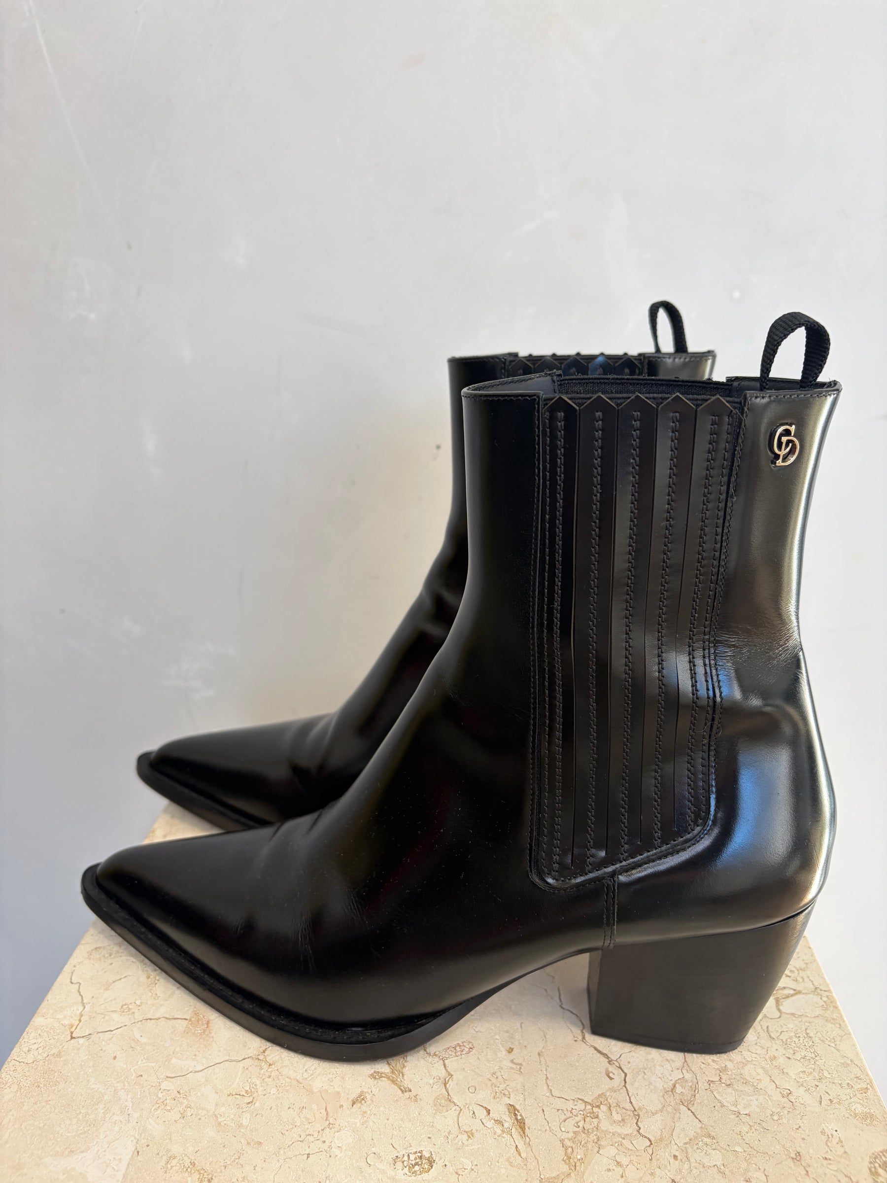 Dior Black Brushed Leather Pointed 'Wild' Ankle Boot, 40