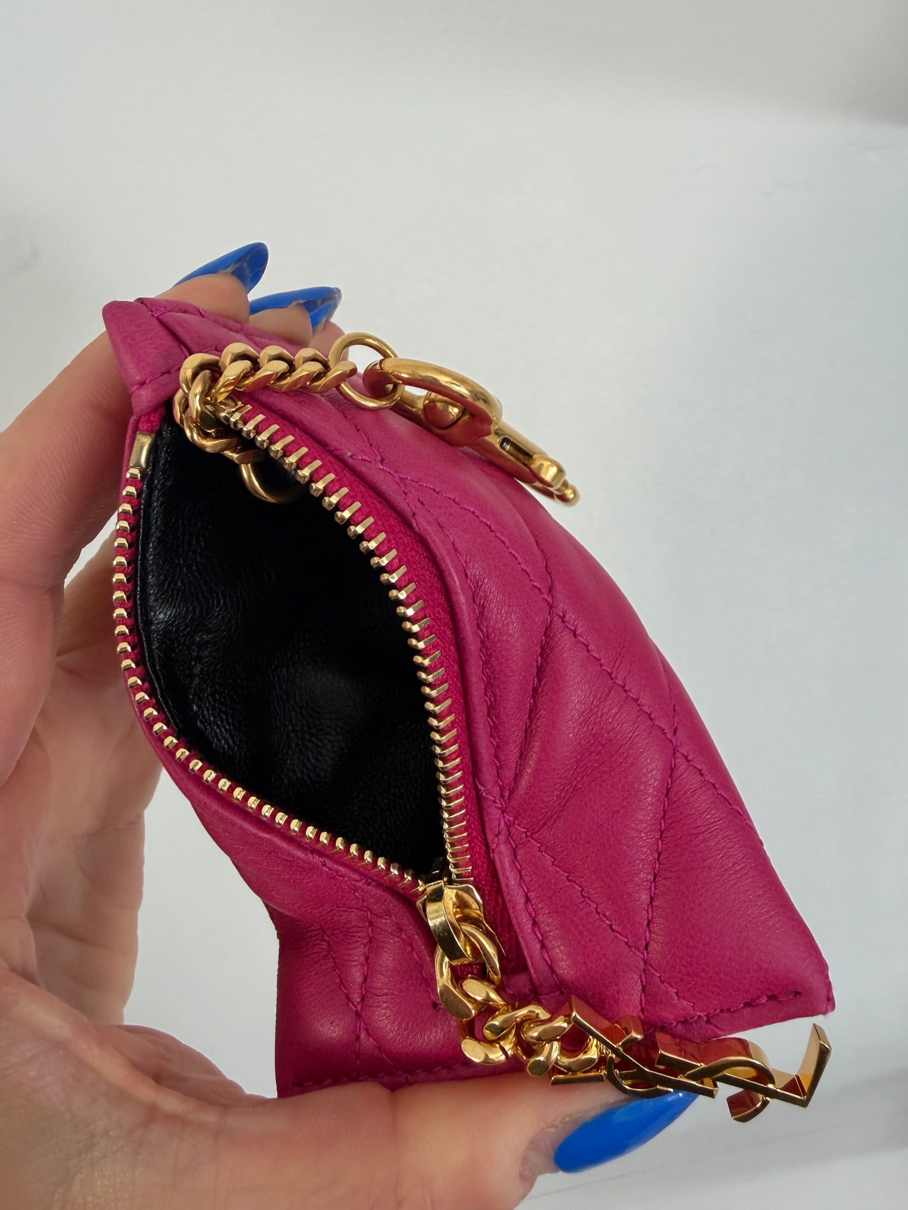 Saint Laurent Pink Fuchsia Quilted Key Pouch