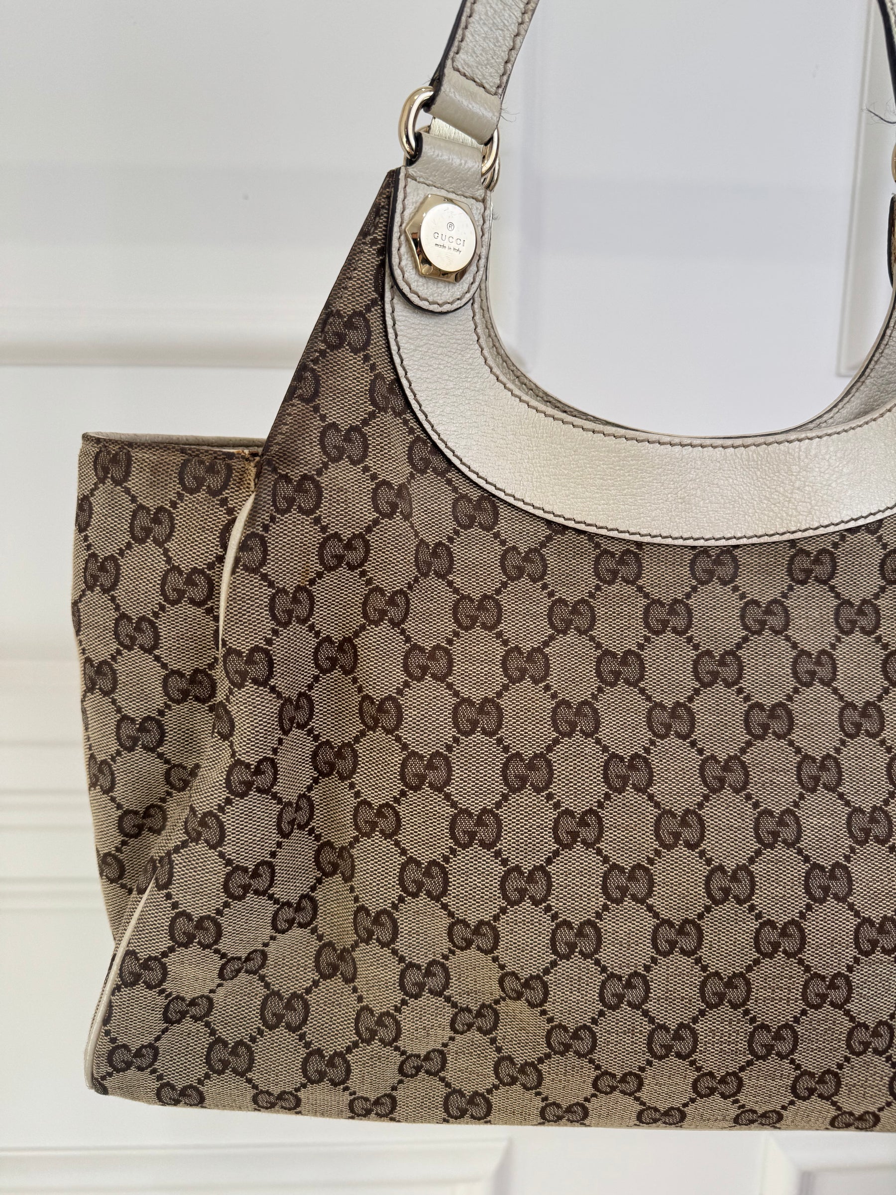 Gucci Beige Monogram Charmy Leather Bag