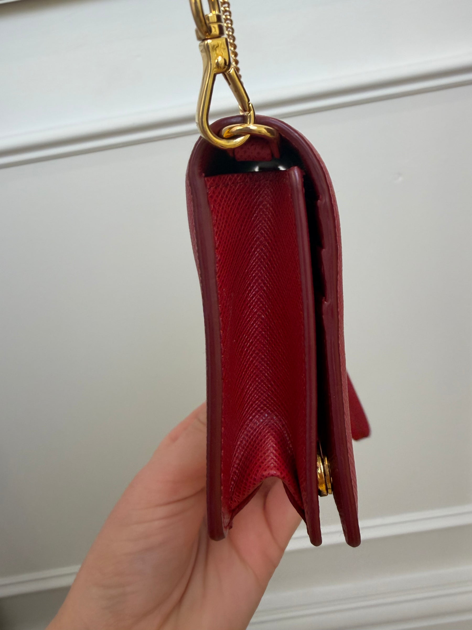 Prada Red Saffiano Leather Wallet on Chain
