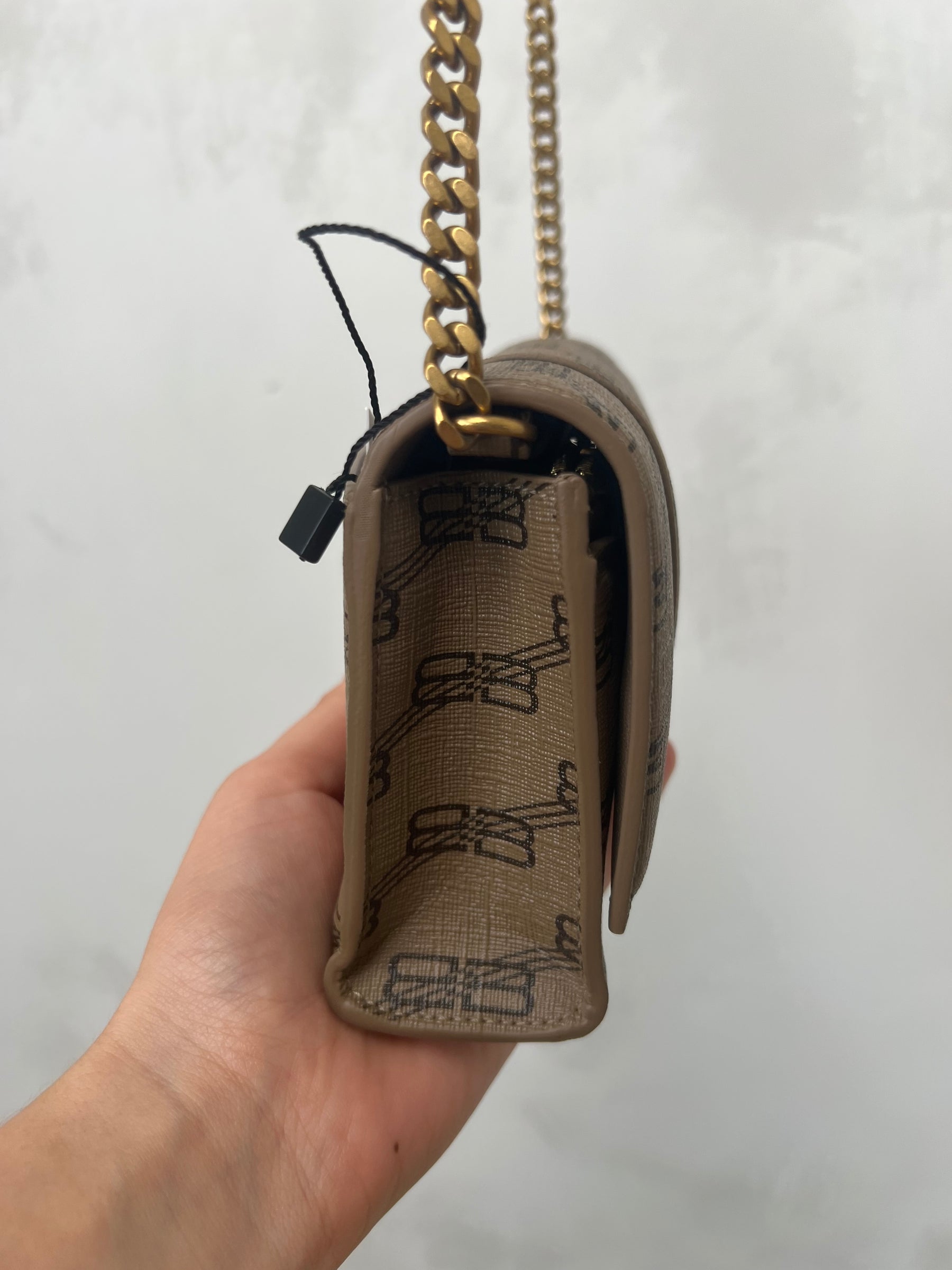 Balenciaga Taupe and Black Leather Monogram Hourglass Mini Bag