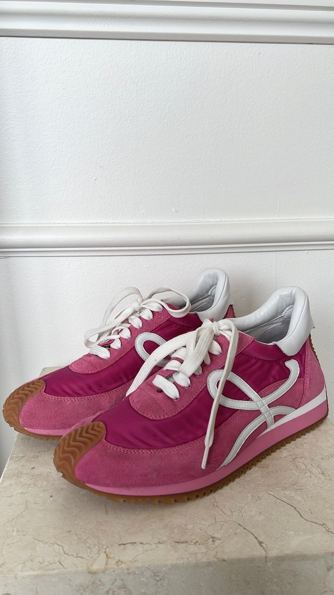 Loewe Pink and White Suede and Nylon Flow Runner, 39