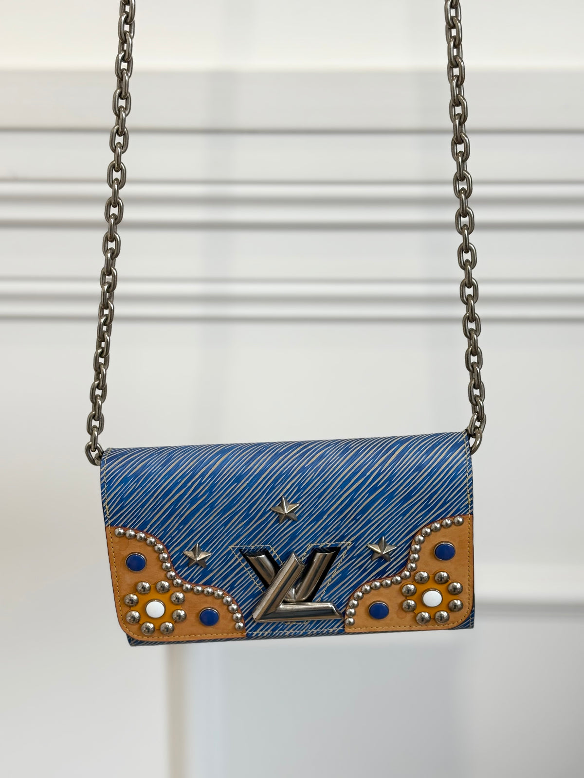 Louis Vuitton Twist Stud Epi Shoulder Bag Blue Silver, S
