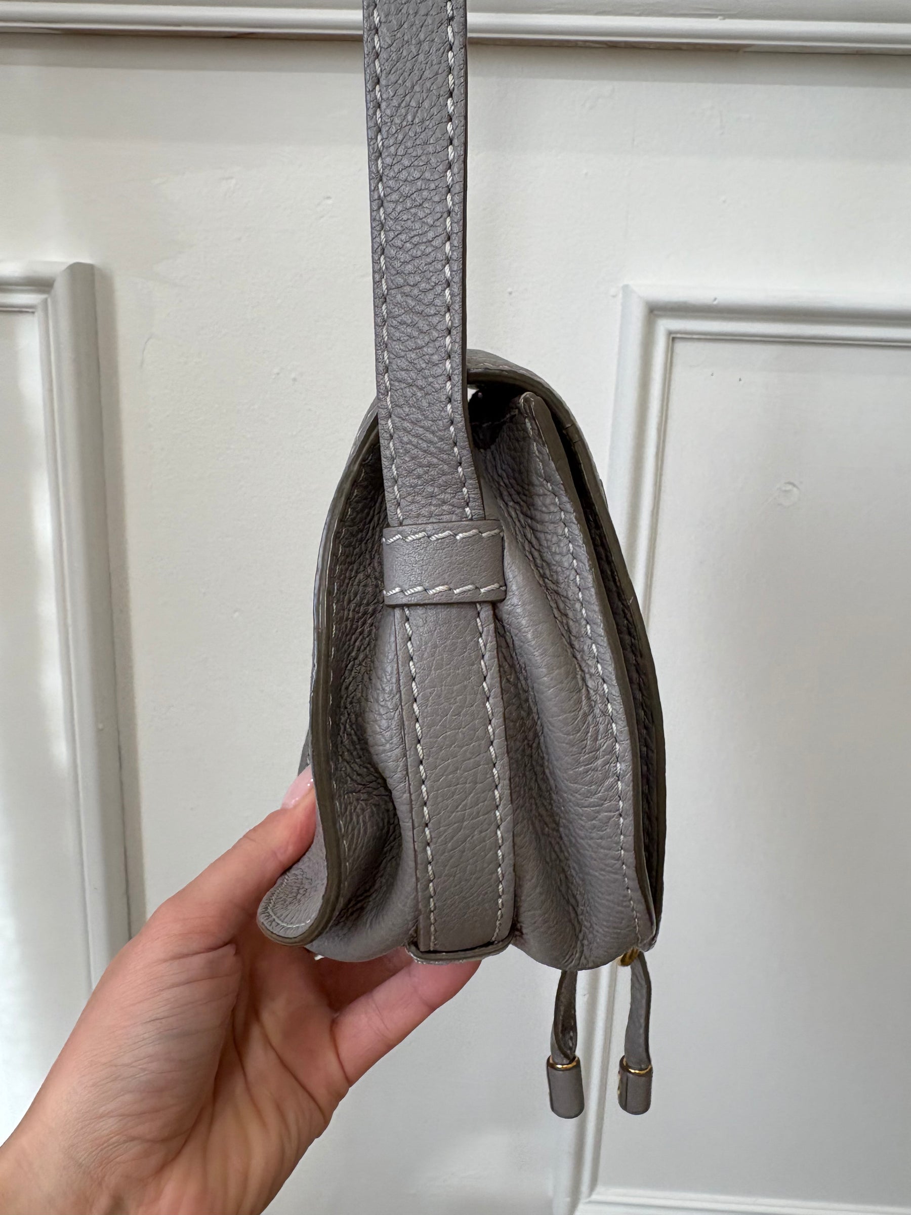 Chloé Grey Grained Leather Marcie Bag