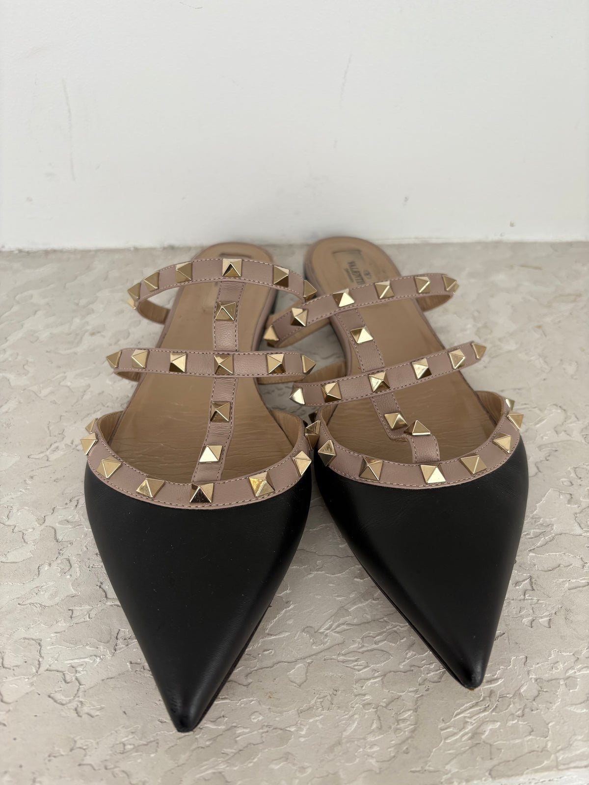 Valentino Garavani Black Nude Mules, 39.5