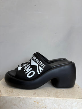 Ferragamo Black Rubber Mules, 7M