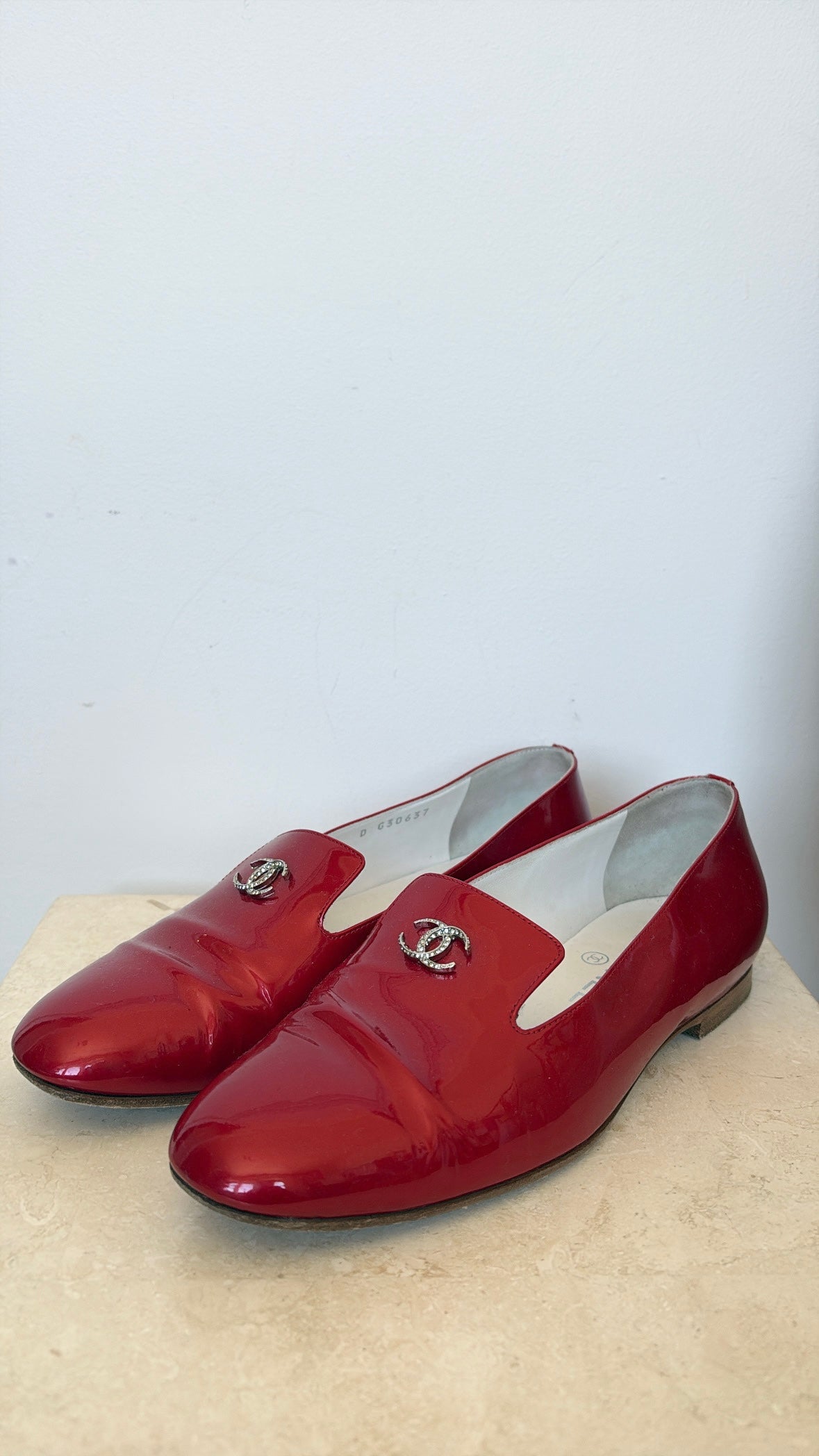 Chanel Red Patent Leather Loafers, 37.5 C