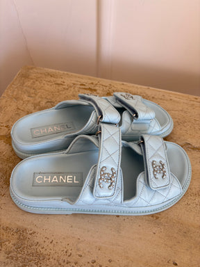 Chanel Blue Leather Backless Dad Sandals, 35.5C