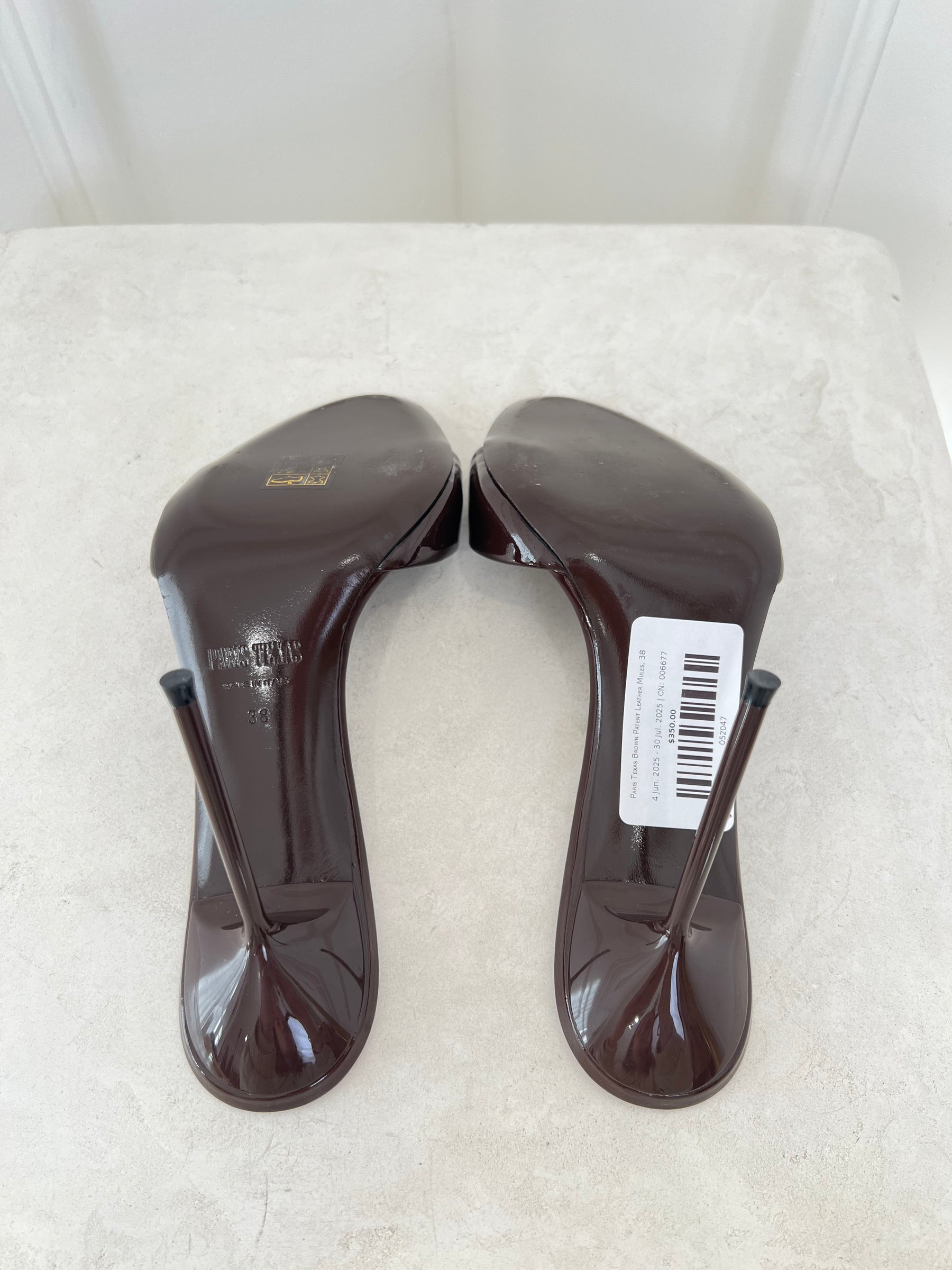Paris Texas Brown Patent Leather Mules, 38