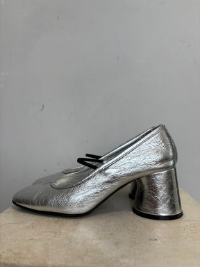 Khaite Silver Leather Lorimer Mary Jane Pumps, 38