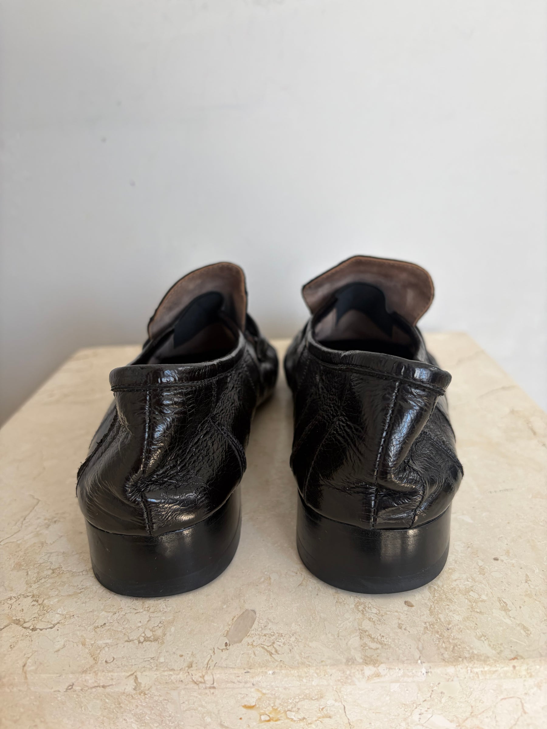 The Row Black Eel Skin Loafer, 38