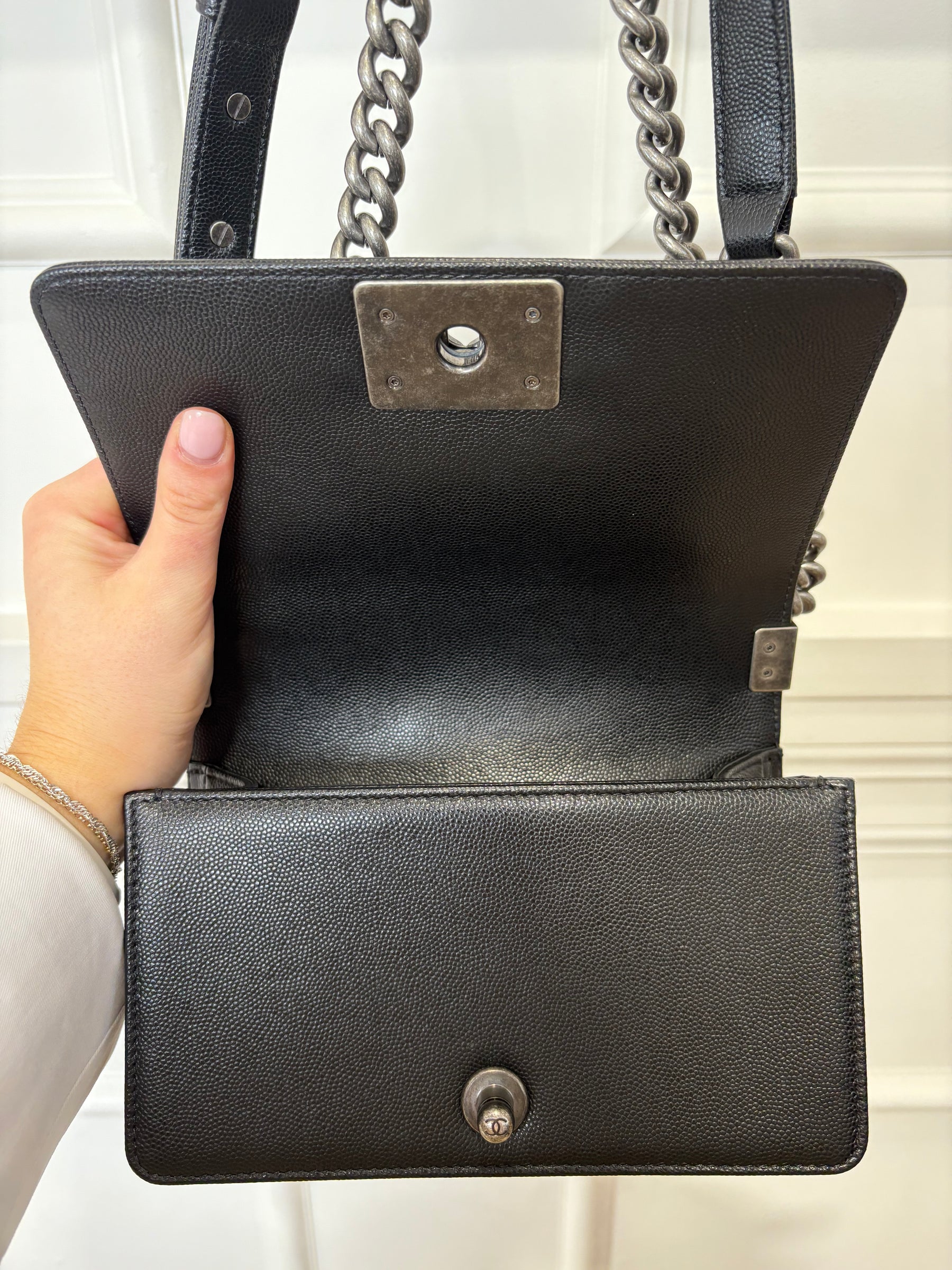 Chanel Black Caviar Leather Small Boy Bag with Ruthenium Hardware