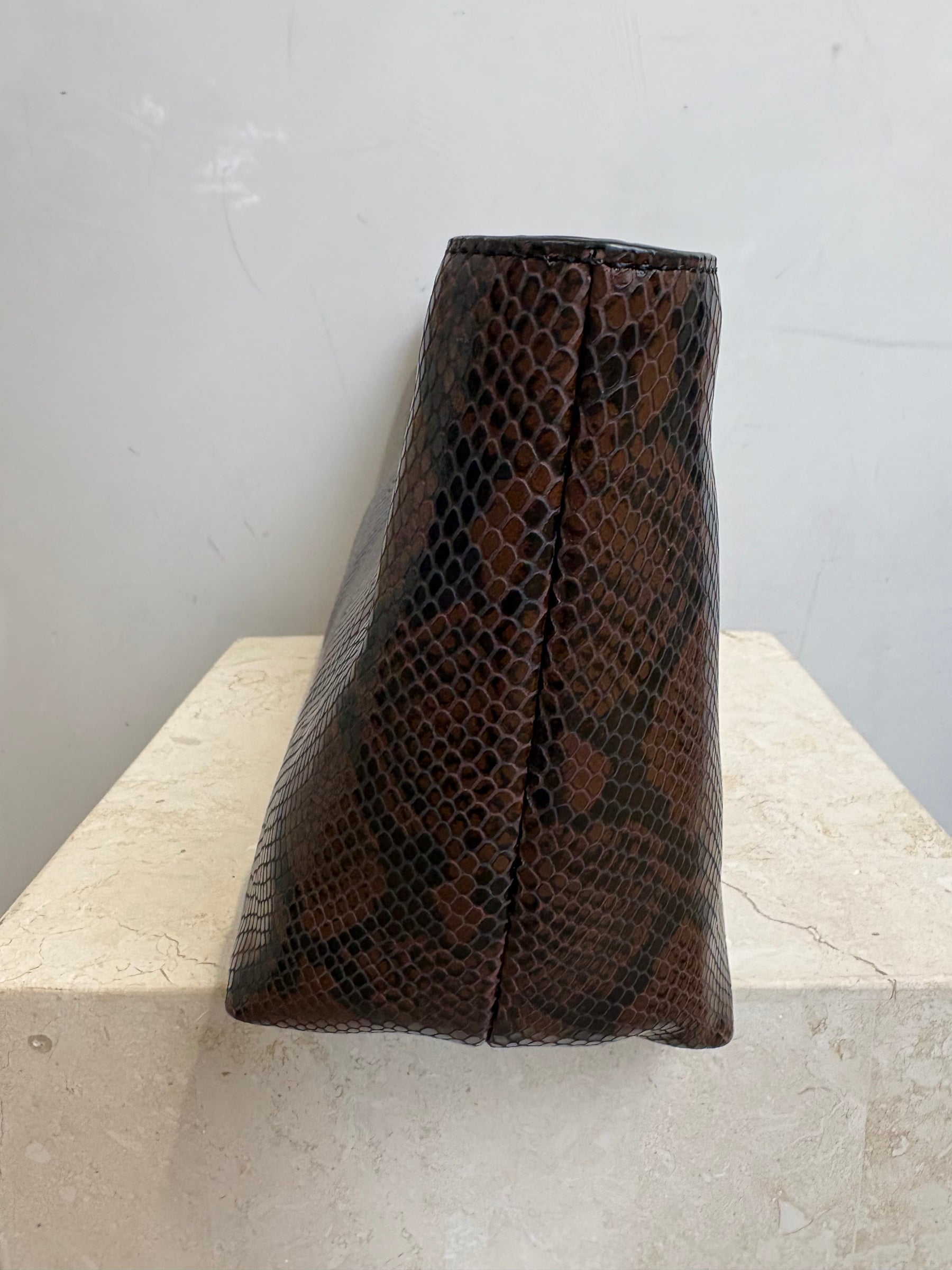 Camilla and Marc Black and Brown Snake Embossed Clutch