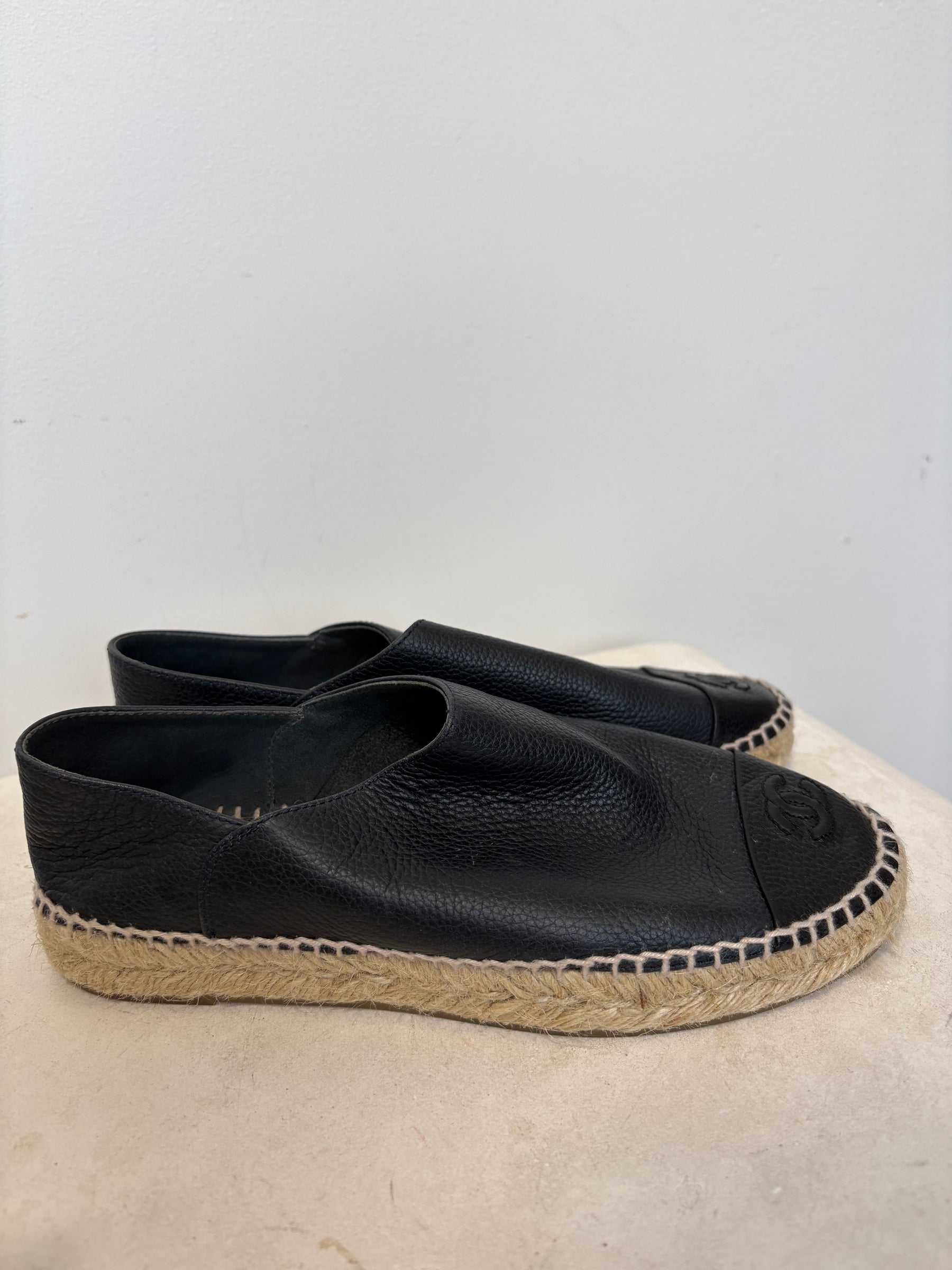 Chanel Black Leather Espadrilles, 38
