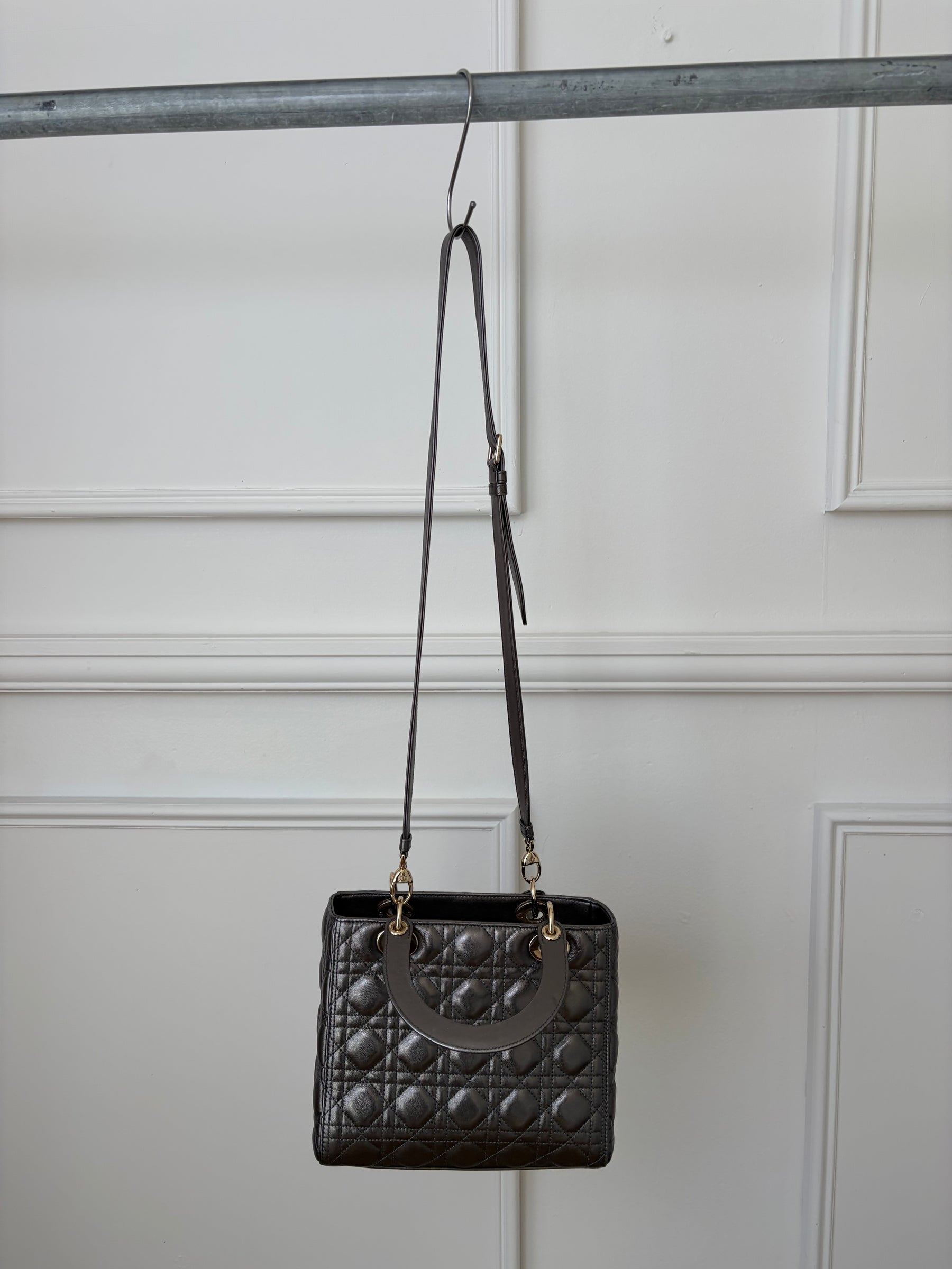 Dior Pewter Cannage Leather Medium Lady Dior