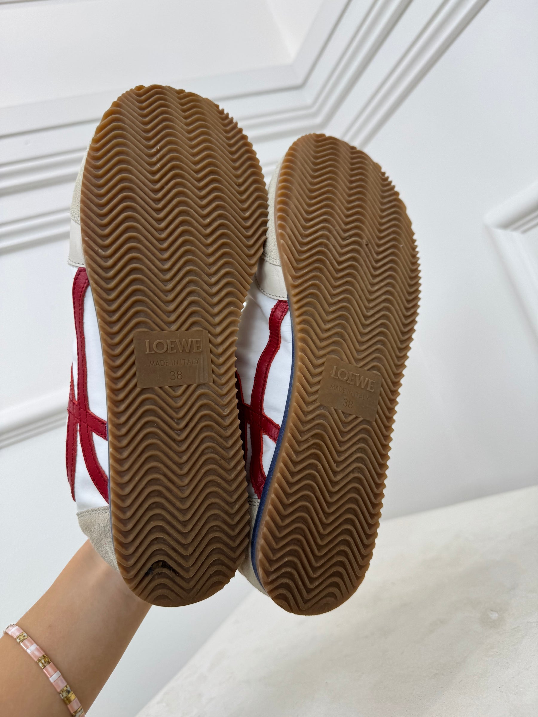 Loewe White, Red and Blue Leather Ballet Sneakers, 38