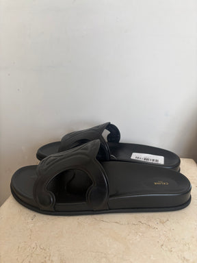 Celine Black Leather Triomphe Slides, 39