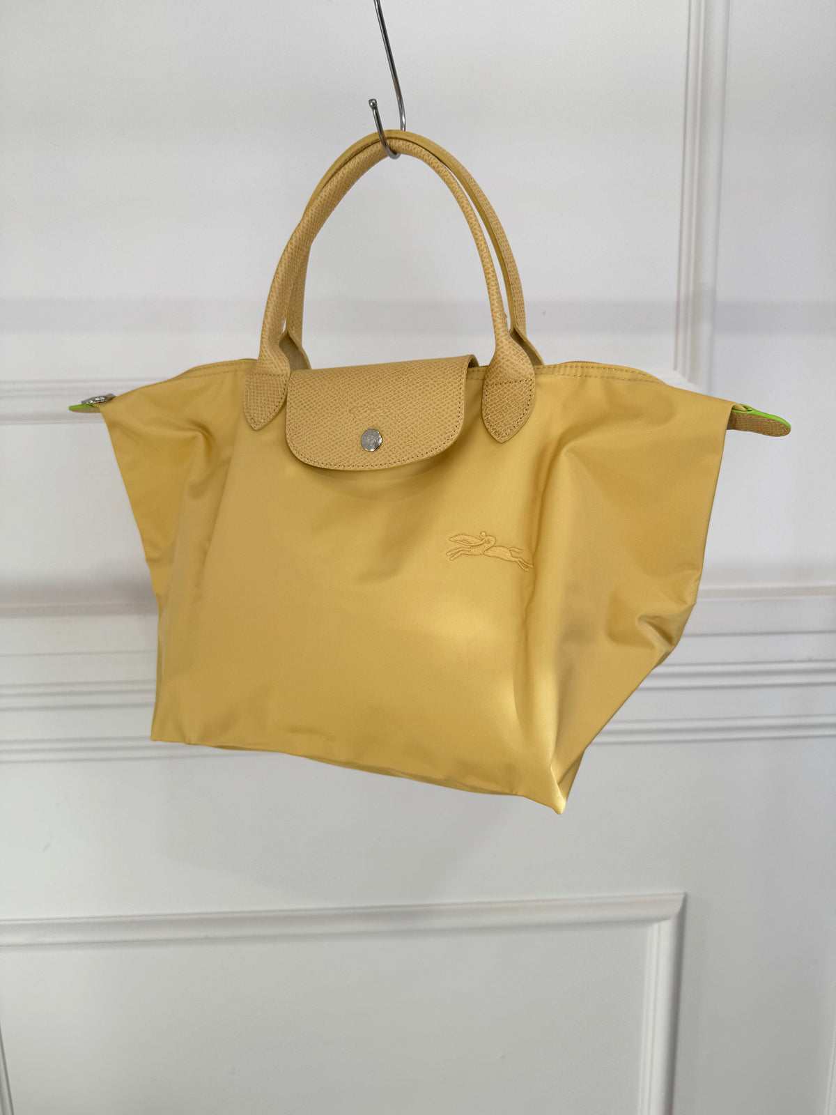 Longchamp Yellow Leather and Nylon Pliage Tote