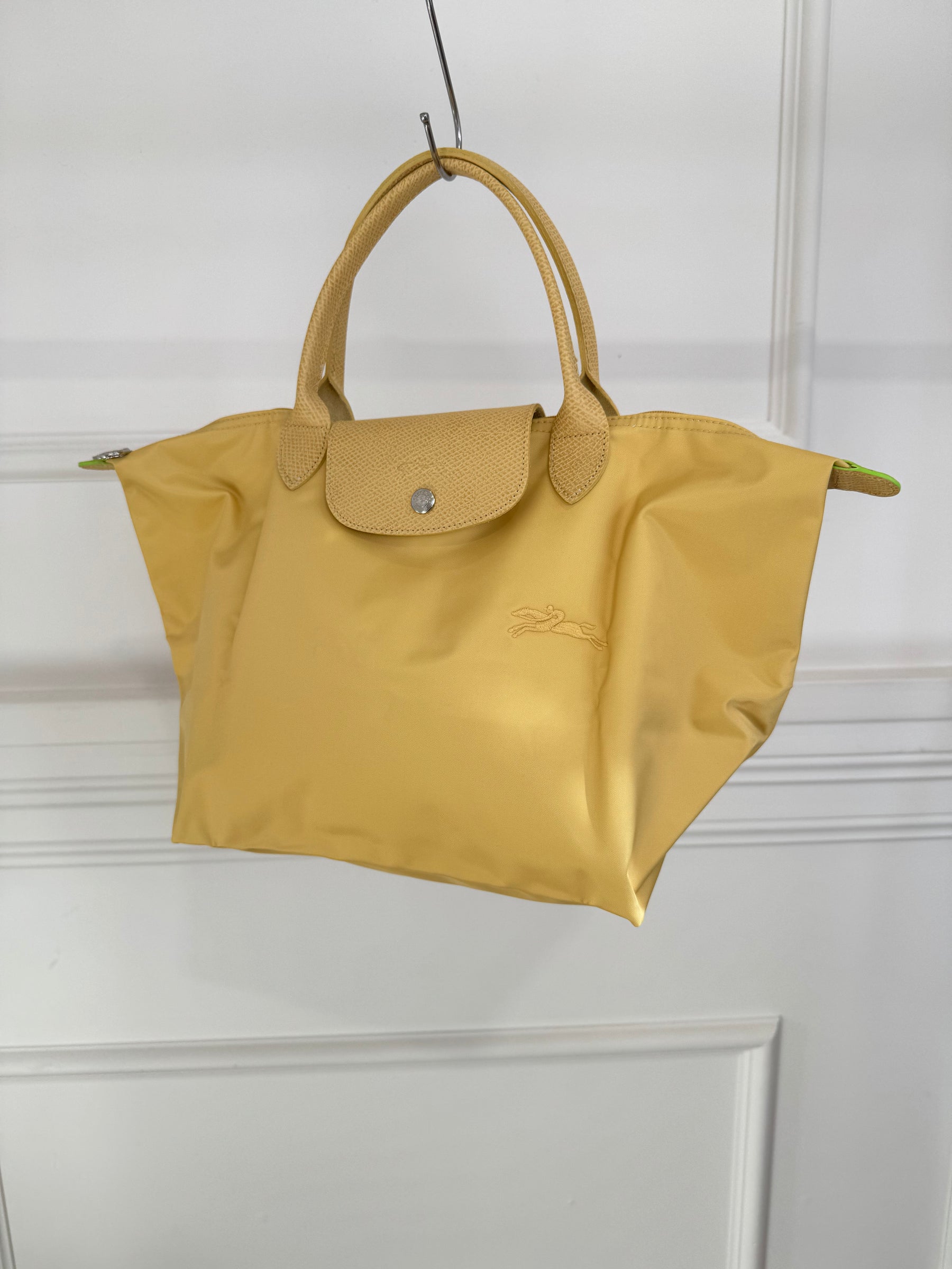 Longchamp Yellow Leather and Nylon Pliage Tote