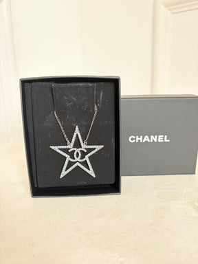 Chanel Blue Crystal Star Logo Pendant Necklace