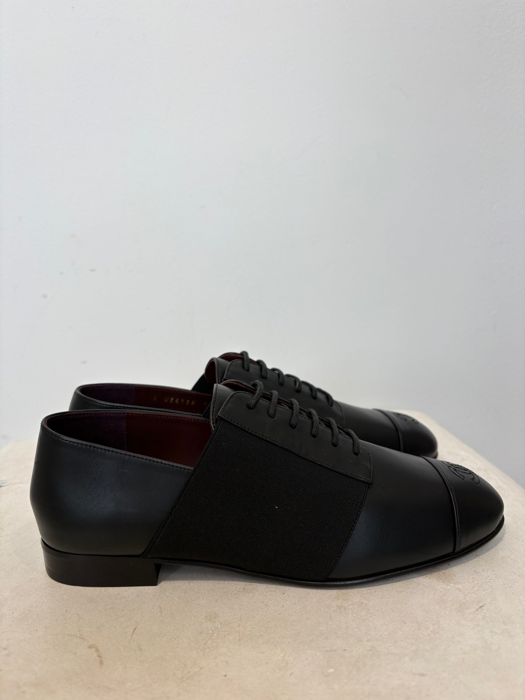 Chanel Black Leather Laced Slip on Flats, 37 C