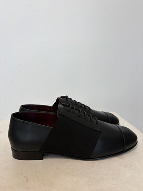 Chanel Black Leather Laced Slip on Flats, 37 C