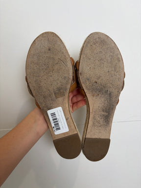 Hermès Tan Leather Espadrille Famosa Slide, 41