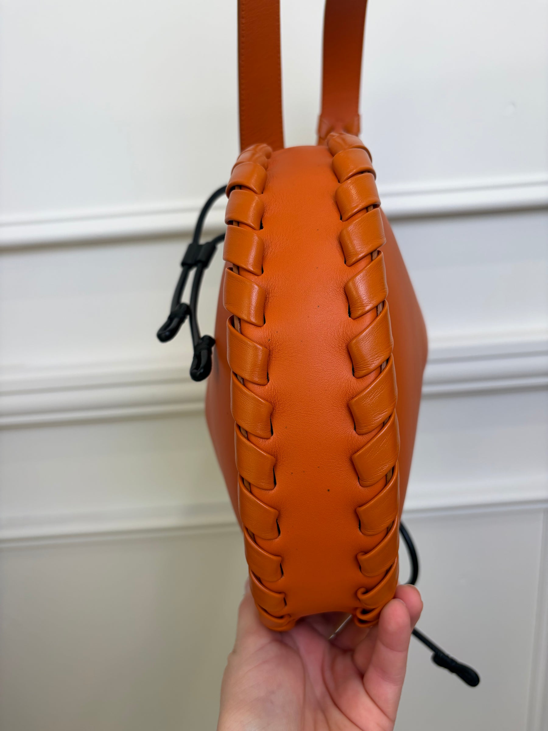Chloe Orange Leather Braided Mate Crossbody Bag