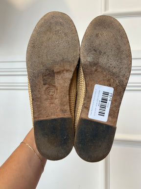 Chanel Beige Leather and Raffia Logo Loafer, 37