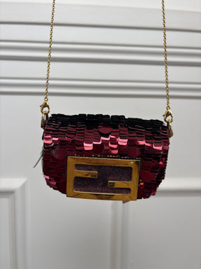 Fendi Burgundy Sequinned Micro Baguette Bag