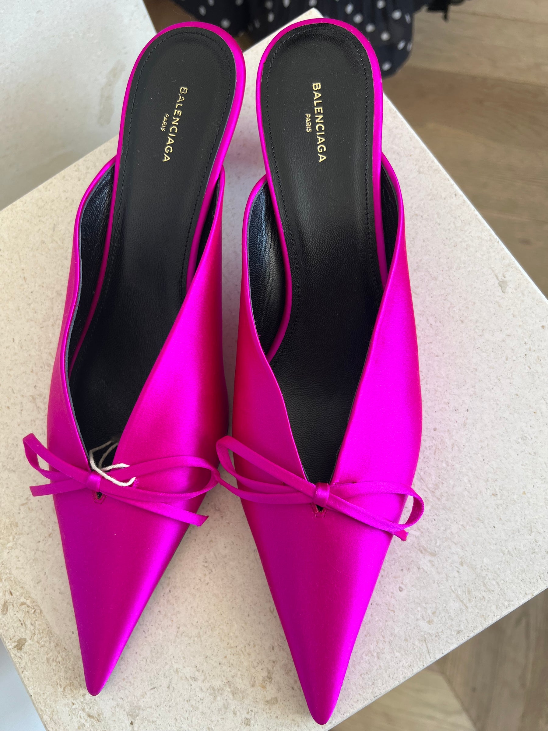 Balenciaga Pink Satin Knife Back Mules, 39