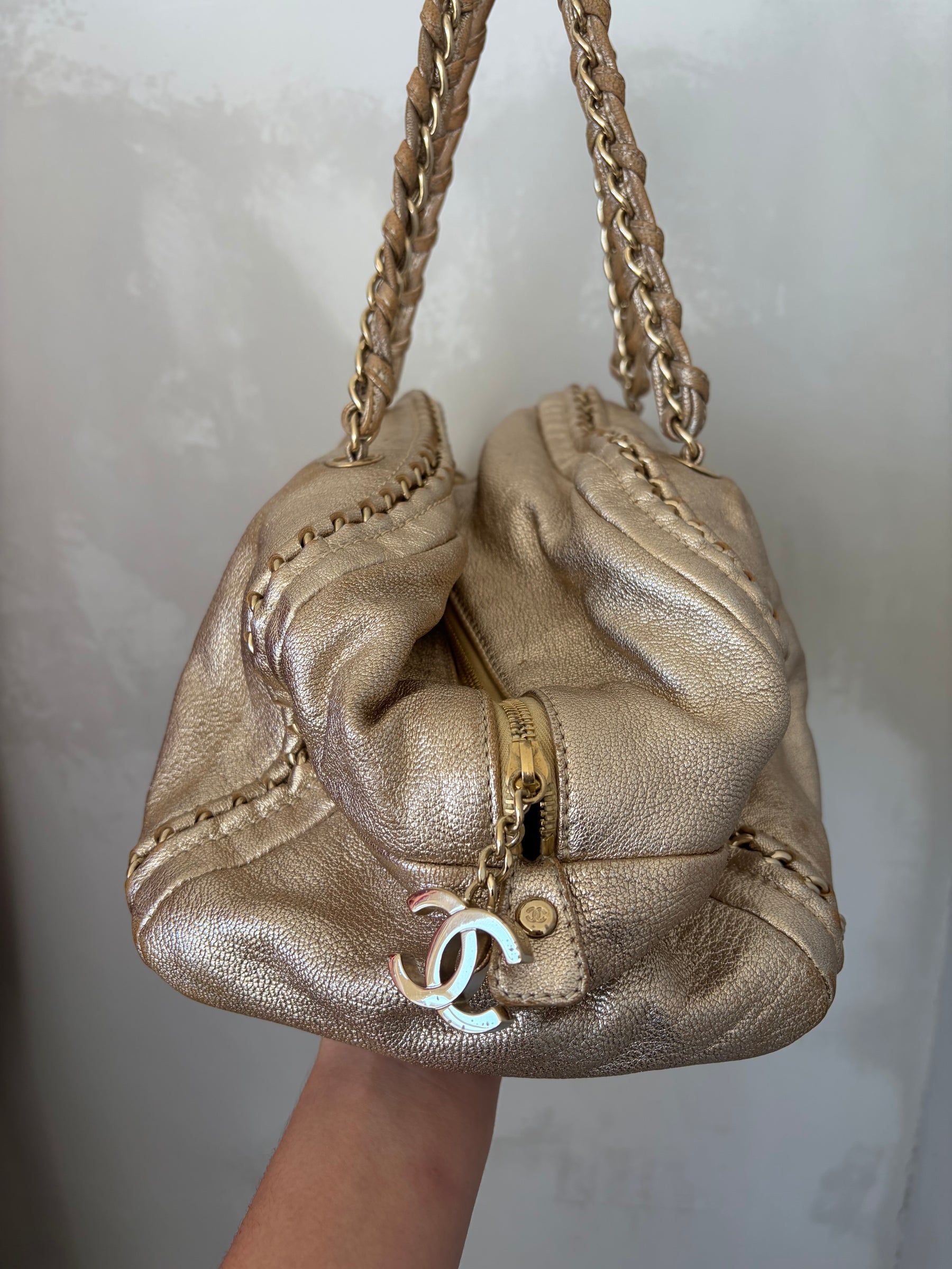 Chanel Gold Leather Bowling Bag