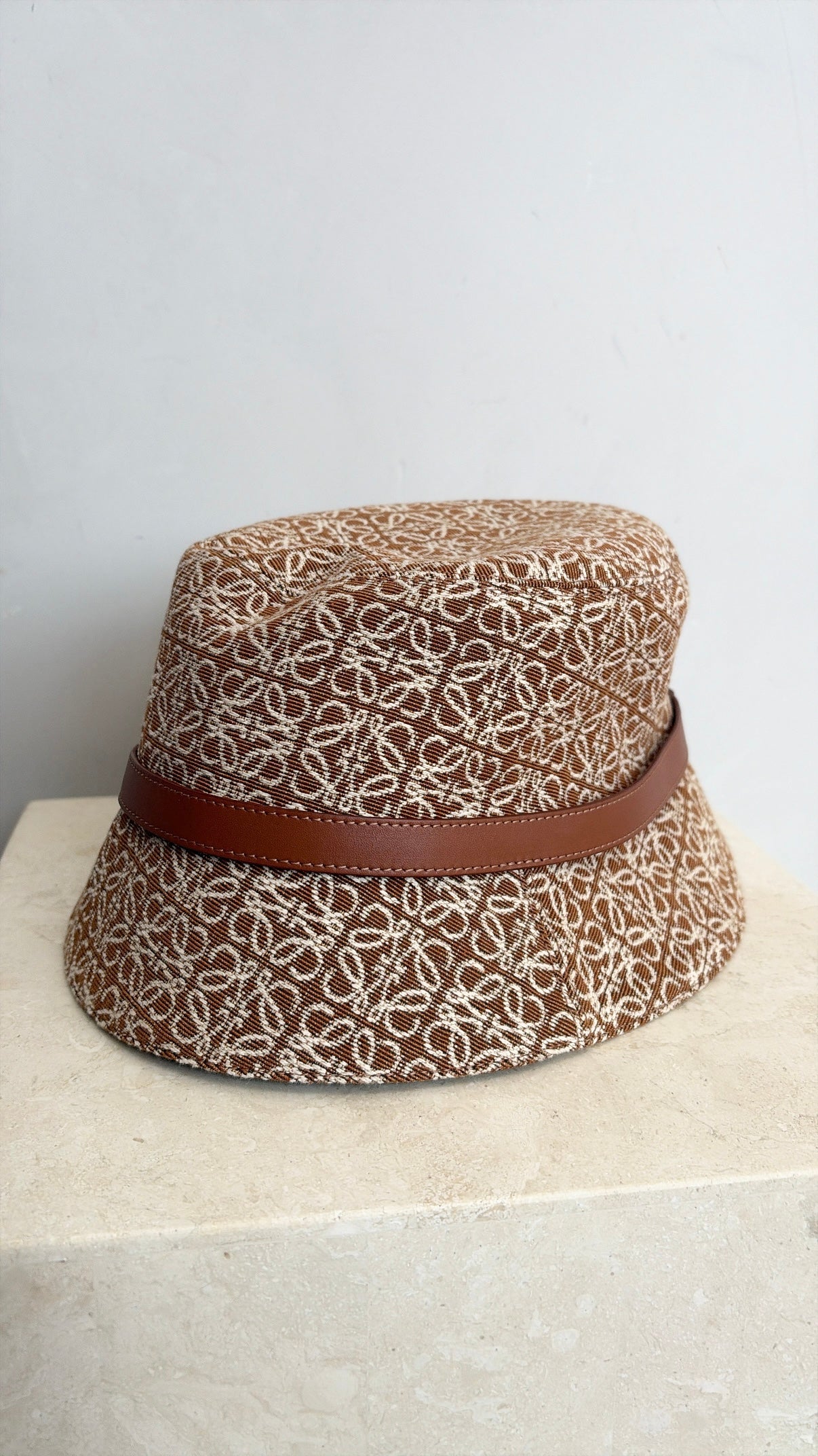 Loewe Tan and White Anagram Logo Bucket Hat, 59