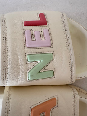 Chanel Cream Leather Slides With Pastel Logo, 38 C
