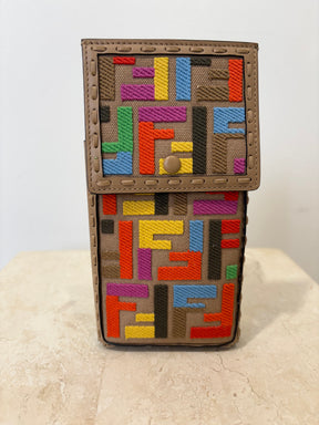 Fendi Tan Leather Multi Monogram Clip Pouch