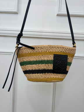 Loewe Natural Green Yellow and Black Leather Raffia Crossbody Pouch