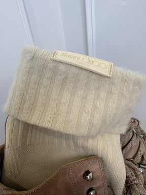 Jimmy Choo Beige Suede Sock Hiking Boots, 39
