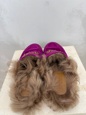 Gucci Purple Suede Shearling Princeton Slides, 39